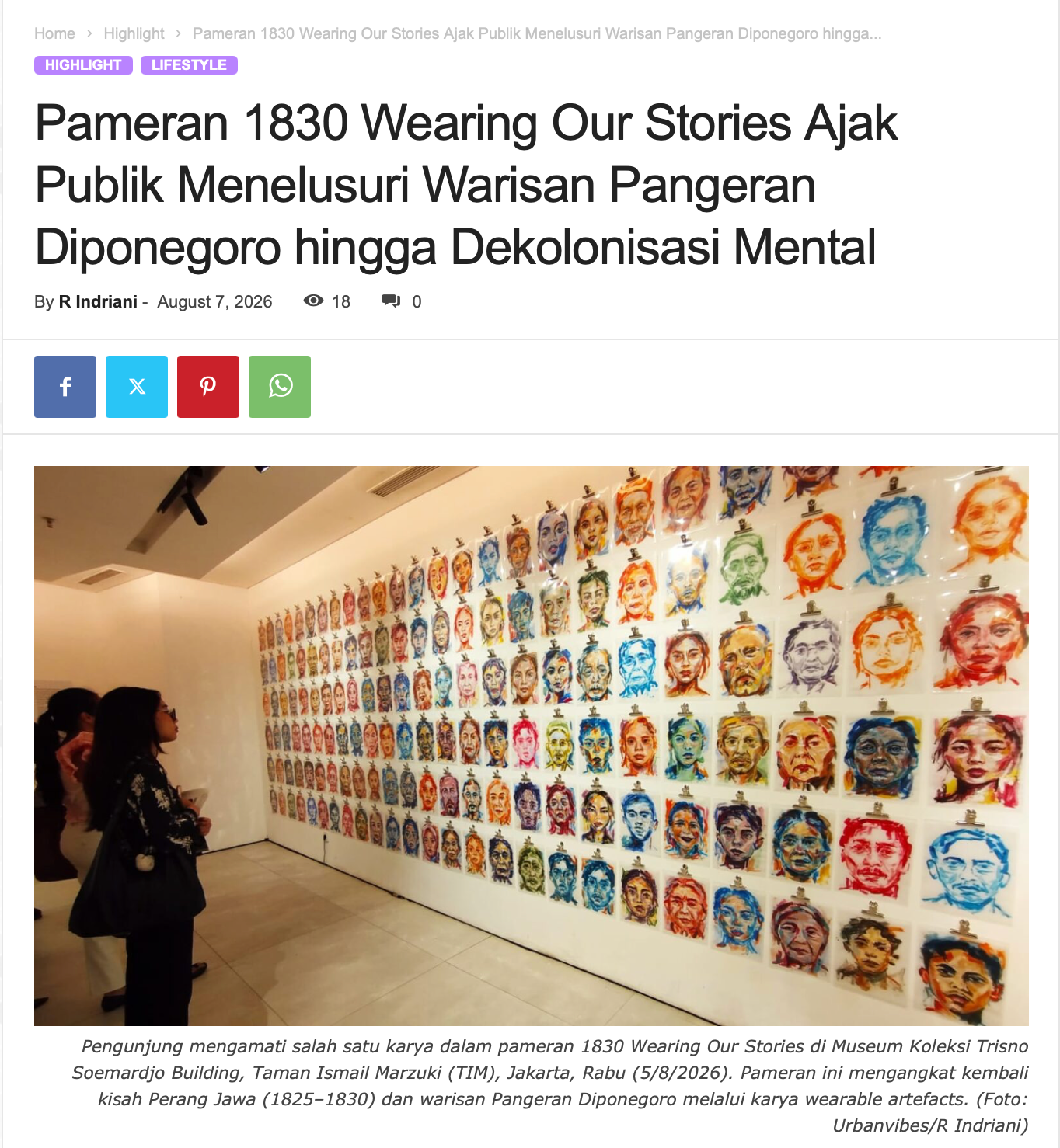 Urban Vibes: "Pameran 1830 Wearing Our Stories Ajak Publik Menelusuri Warisan Pangeran Diponegoro hingga Dekolonisasi Mental"