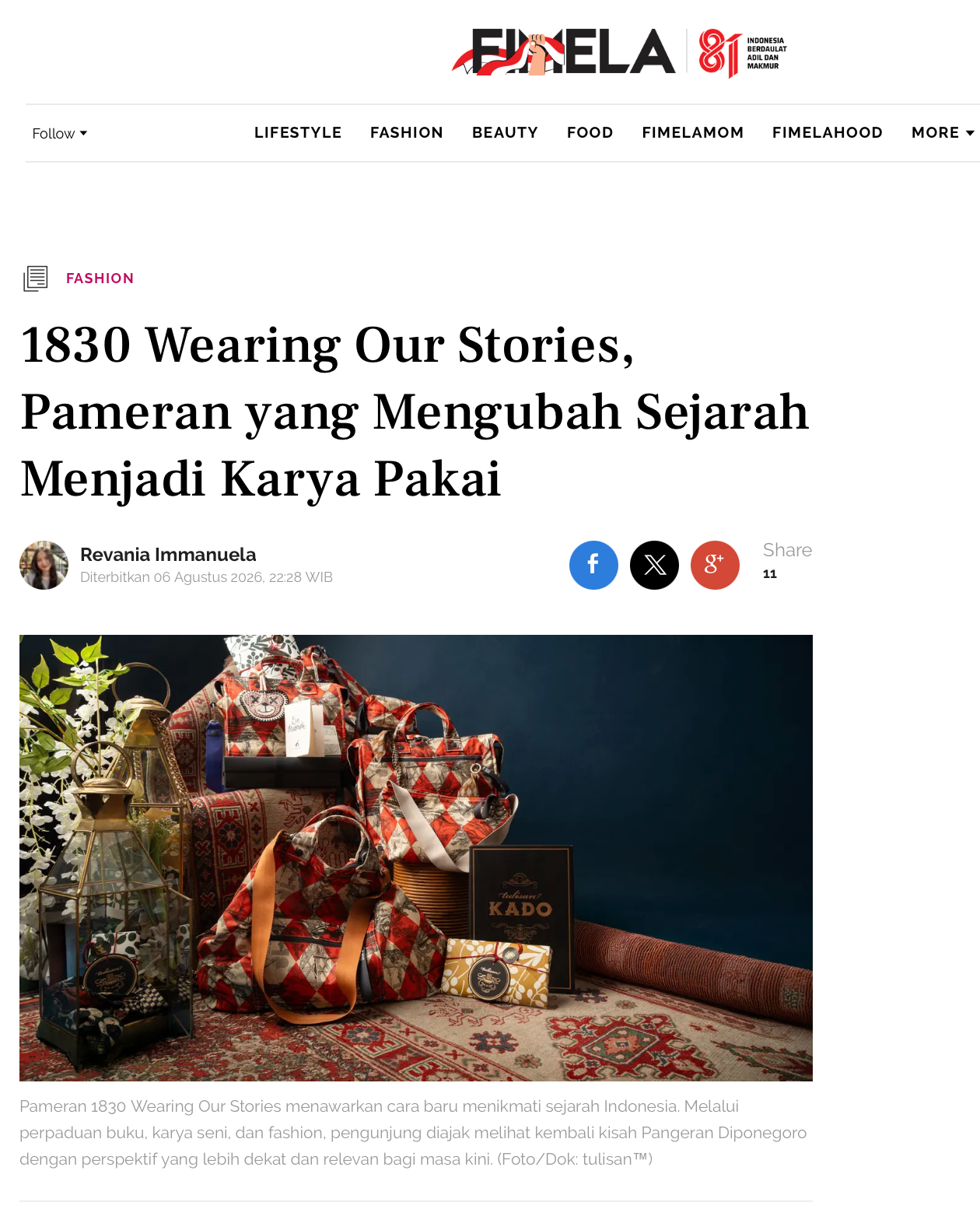 Fimela: "1830 Wearing Our Stories, Pameran yang Mengubah Sejarah Menjadi Karya Pakai"