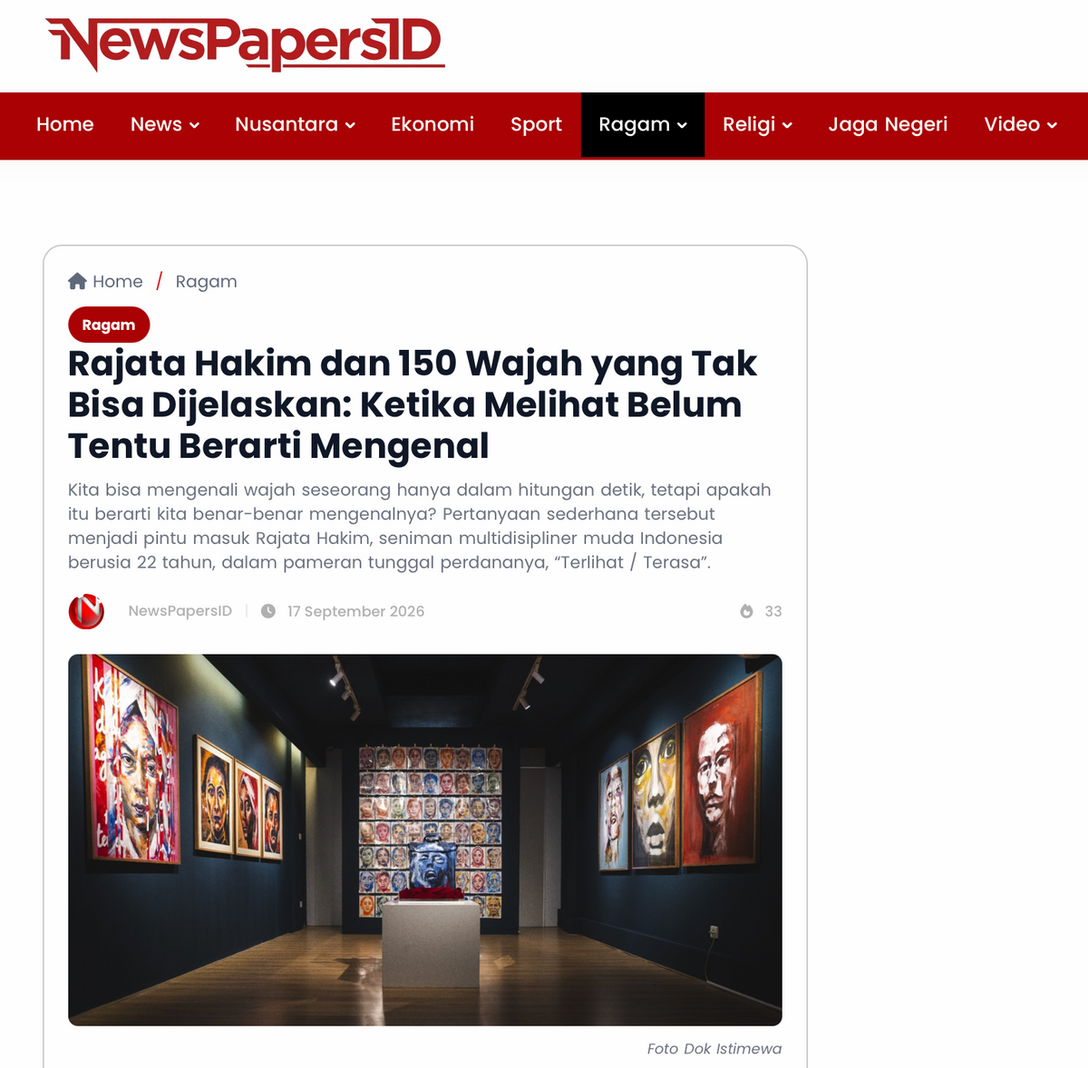 NewsPapersID: "Rajata Hakim dan 150 Wajah yang Tak Bisa Dijelaskan: Ketika Melihat Belum Tentu Berarti Mengenal"