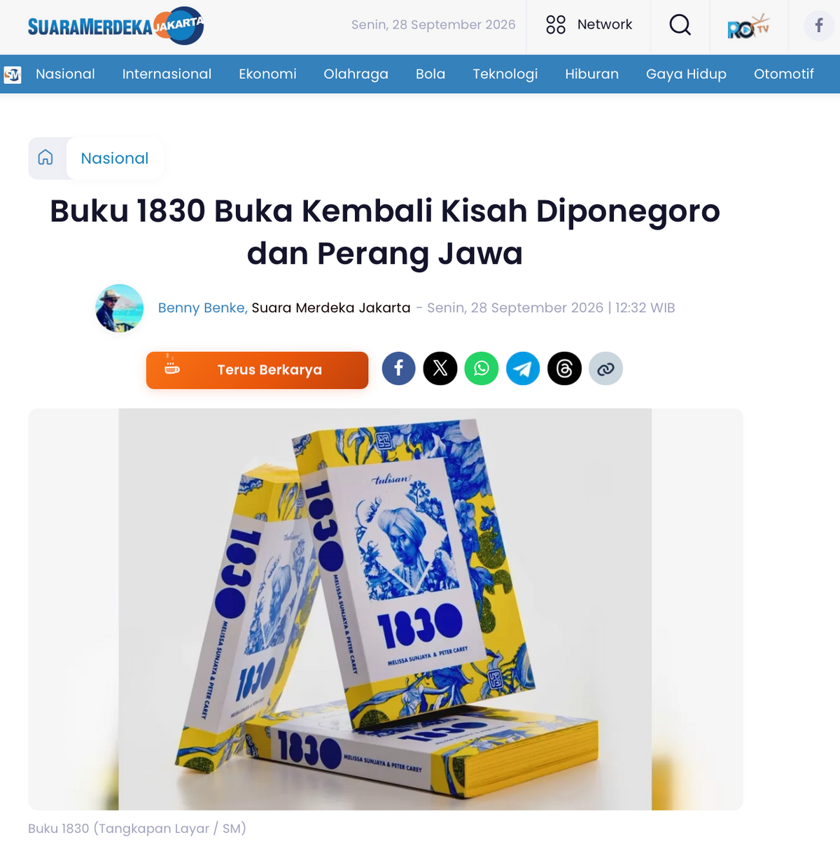 Suara Merdeka: "Buku 1830 Kembali Kisah Diponegoro dan Perang Jawa"