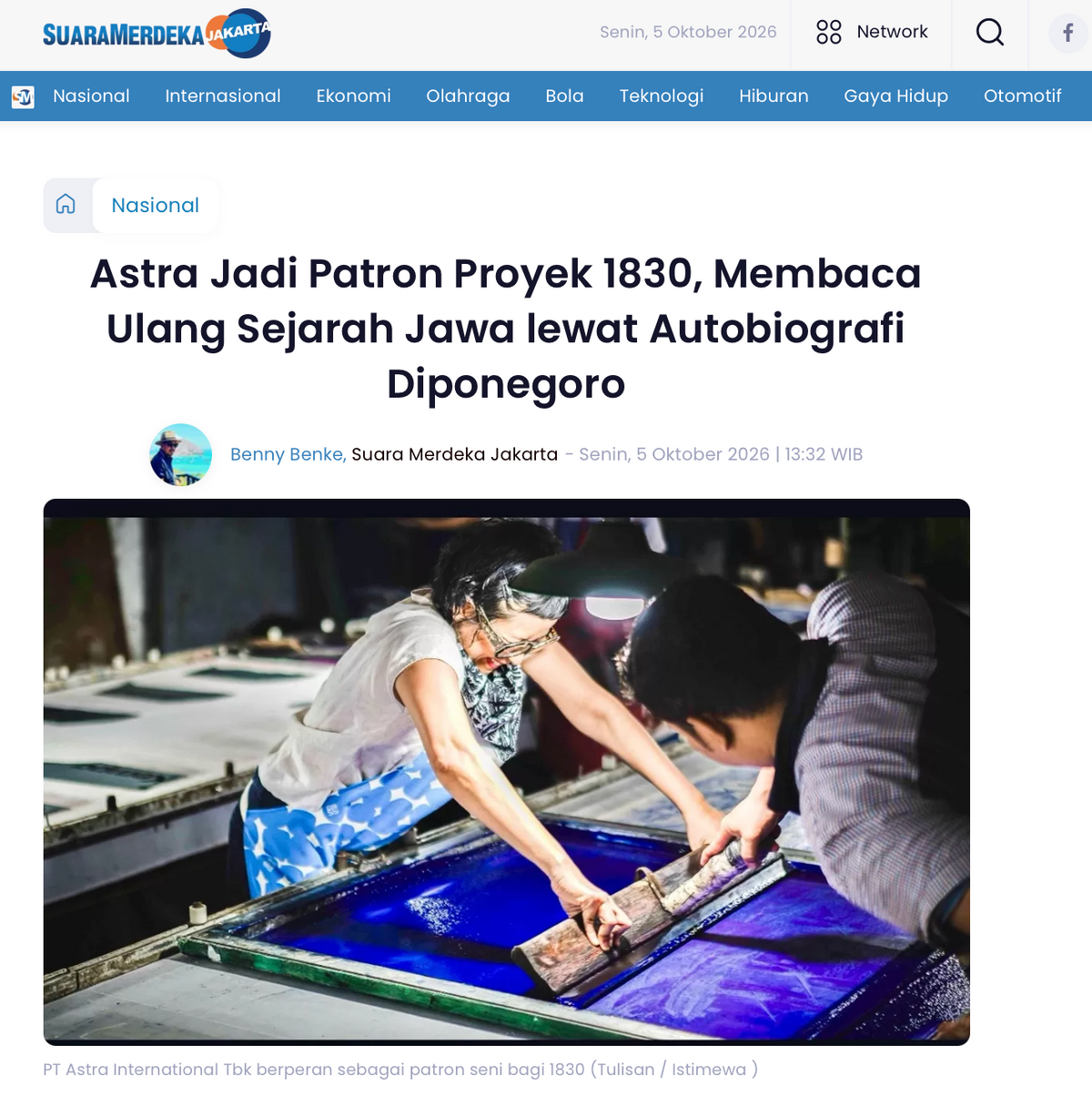Suara Merdeka: "Astra Jadi Patron Proyek 1830, Membaca Ulang Sejarah Jawa lewat Autobiografi Diponegoro"
