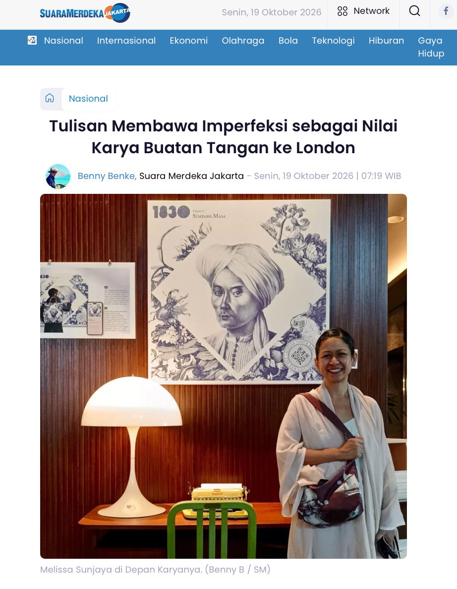 Suara Merdeka: "Tulisan Membawa Imperfeksi sebagai Nilai Karya Buatan Tangan ke London"