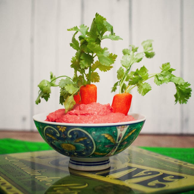 Sunday Lunch: Beet Hummus with Baby Carrots