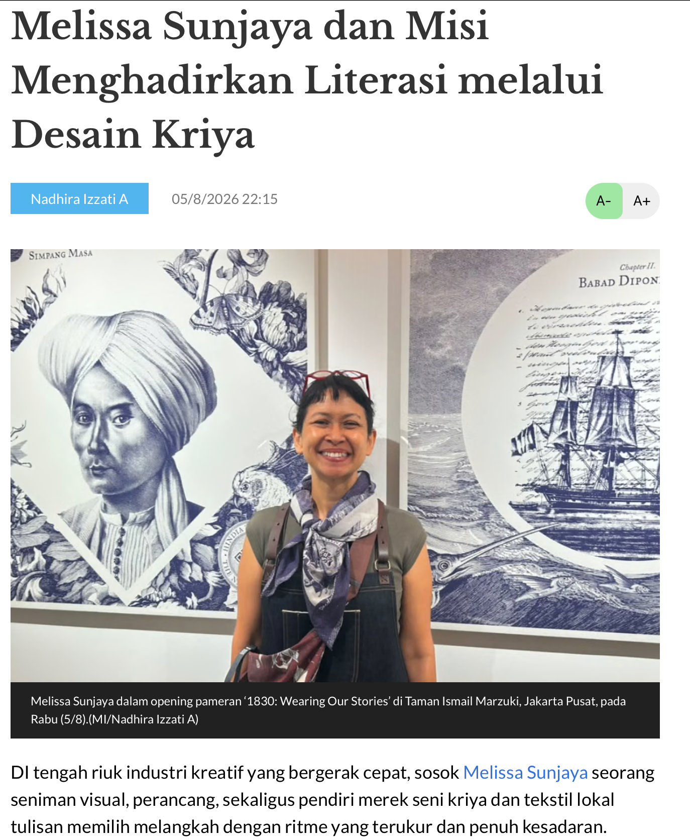 Media Indonesia: "Melissa Sunjaya dan Misi Menghadirkan Literasi melalui Desain Kriya"
