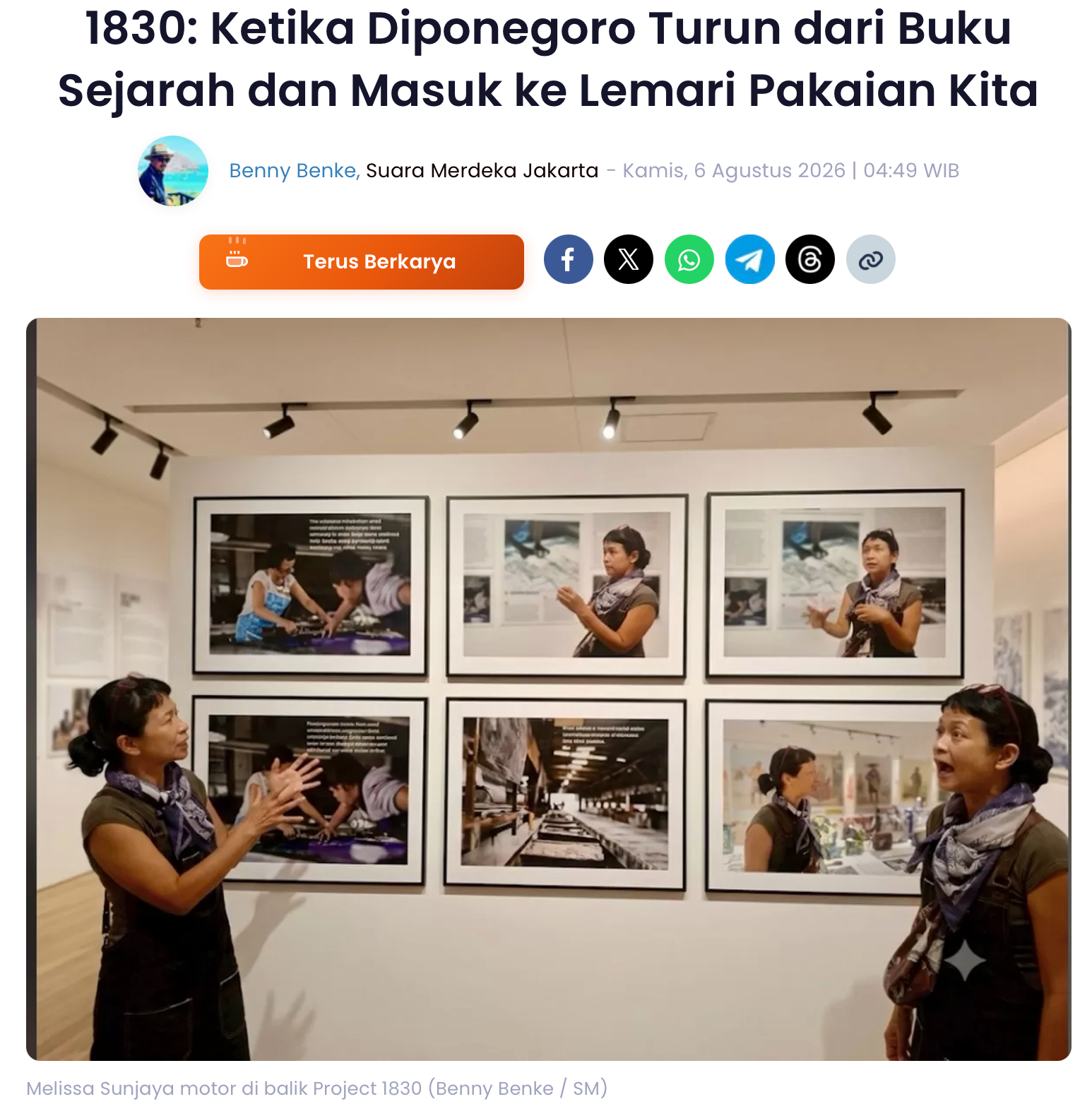 Suara Merdeka: "1830: Ketika Diponegoro Turun dari Buku Sejarah dan Masuk ke Lemari Pakaian Kita"