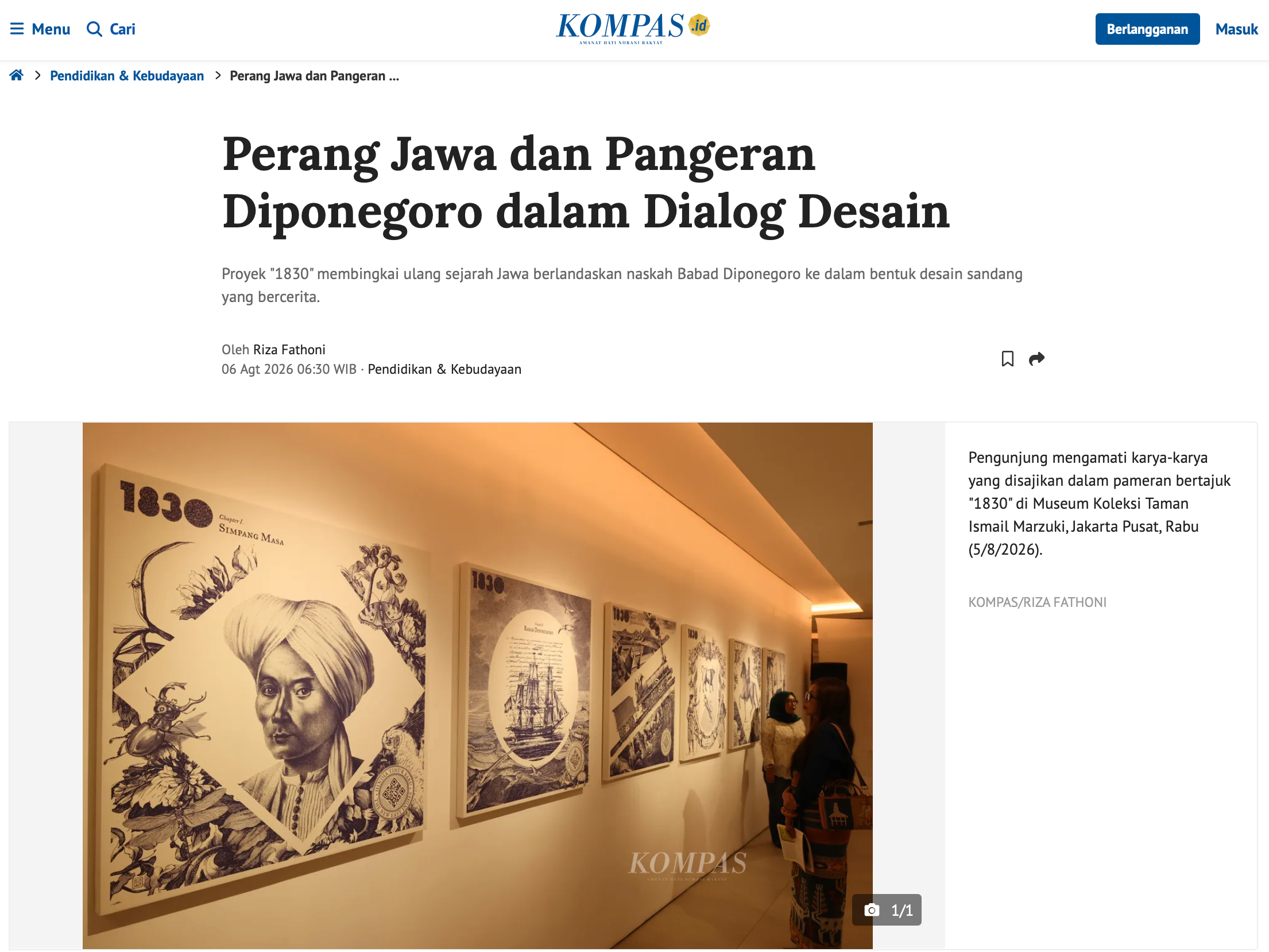 Kompas.id: "Perang Jawa dan Pangeran Diponegoro dalam Dialog Desain"