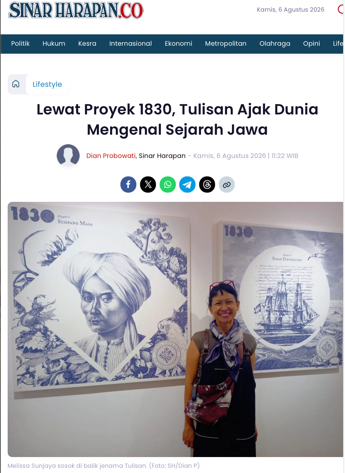 Sinar harapan: "Lewat Proyek 1830, Tulisan Ajak Dunia Mengenal Sejarah Jawa"