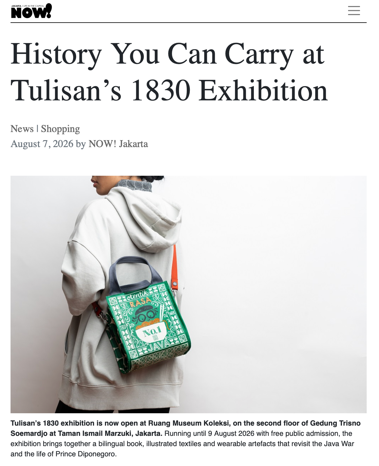 NOW!Jakarta: "History You Can Carry at Tulisan’s 1830 Exhibition"