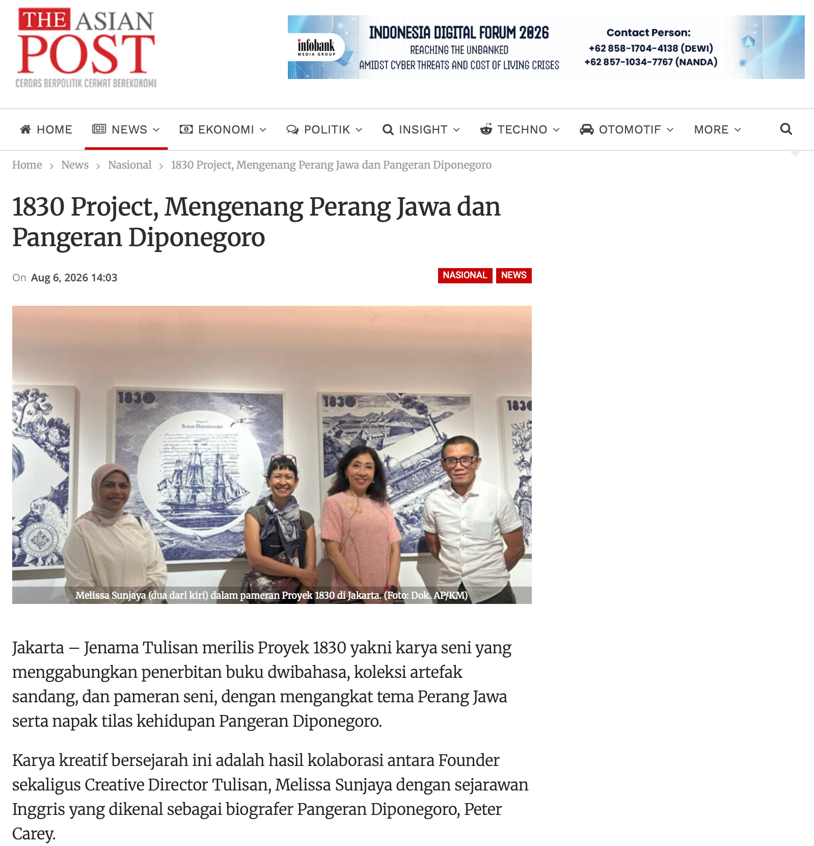 The Asian Post: "1830 Project, Mengenang Perang Jawa dan Pangeran Diponegoro"