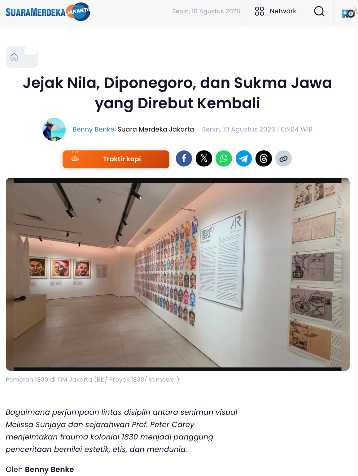 Suara Merdeka: "Jejak Nila, Diponegoro, Sukma Jawa yang Direbut Kembali"