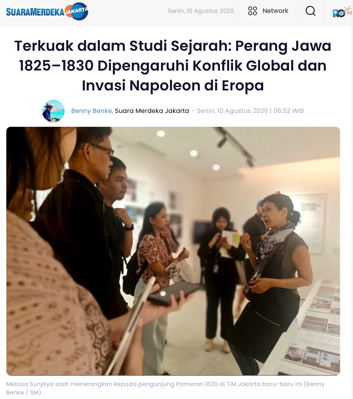 Suara Merdeka: "Terkuak dalam Studi Sejarah: Perang Jawa 1825–1830 Dipengaruhi Konflik Global dan Invasi Napoleon di Eropa"
