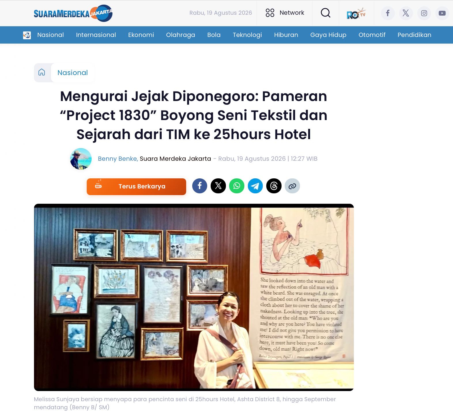 Suara Merdeka: "Mengurai Jejak Diponegoro: Pameran “Project 1830” Boyong Seni Tekstil dan Sejarah dari TIM ke 25hours Hotel"