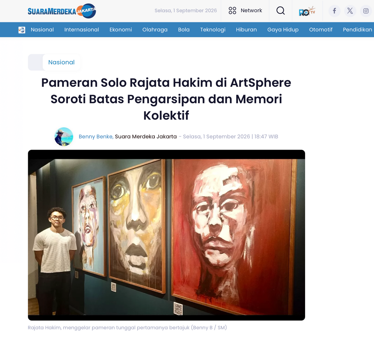 Suara Merdeka: "Pameran Solo Rajata Hakim di Artsphere Soroti Batas Pengarsipan dan Memori Kolektif"