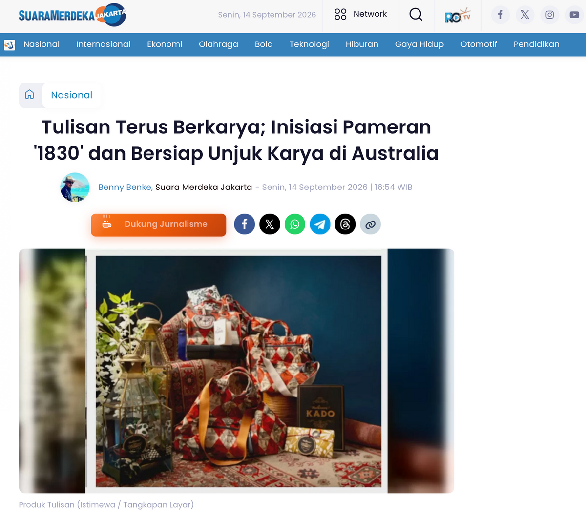 Suara Merdeka: "Tulisan Terus Berkarya; Inisiasi Pameran '1830' dan Bersiap Unjuk Karya di Australia"