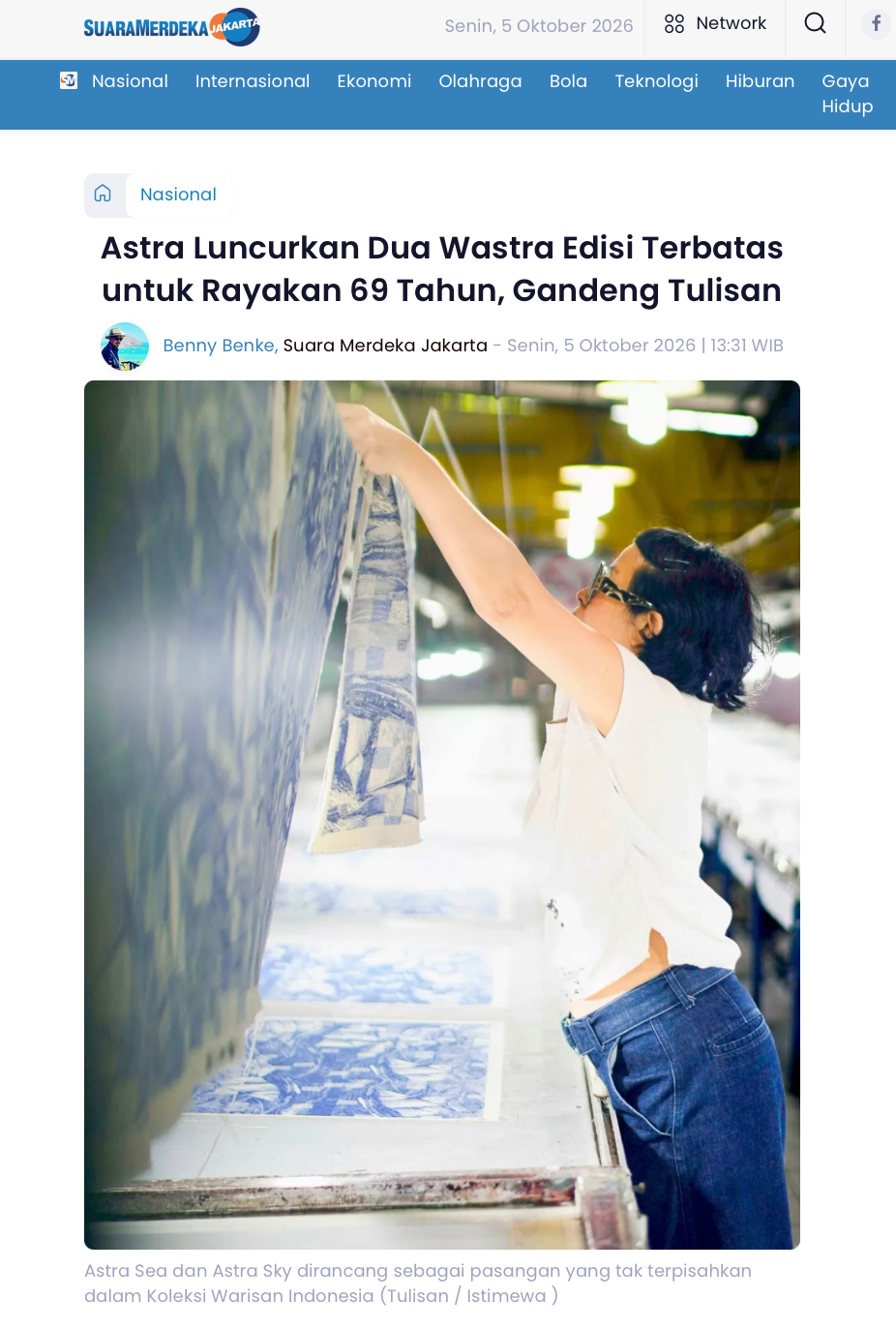 Suara Merdeka: "Astra Luncurkan Dua Wastra Edisi Terbatas untuk Rayakan 69 Tahun, Gandeng Tulisan"