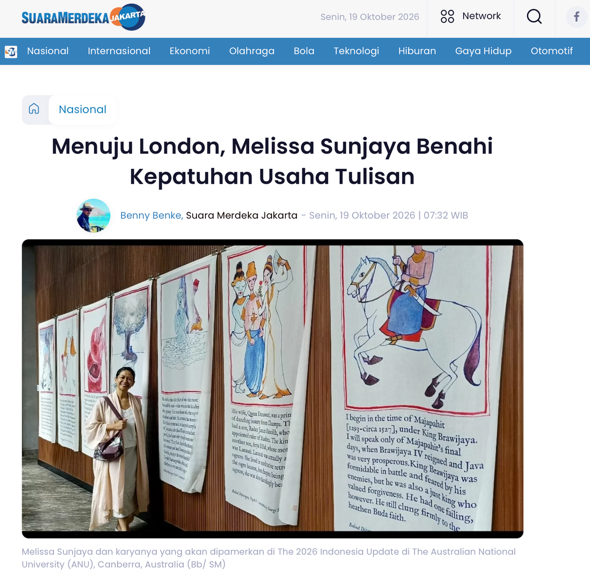 Suara Merdeka: "Menuju London, Melissa Sunjaya Benahi Kepatuhan Usaha Tulisan"