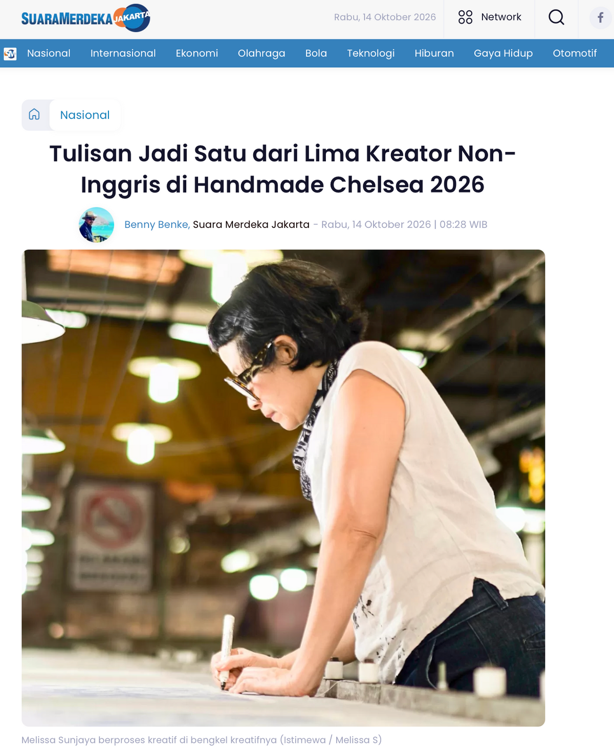 Suara Merdeka: "Tulisan Jadi Satu dari Lima Kreator Non-Inggris di Handmade Chelsea 2026"